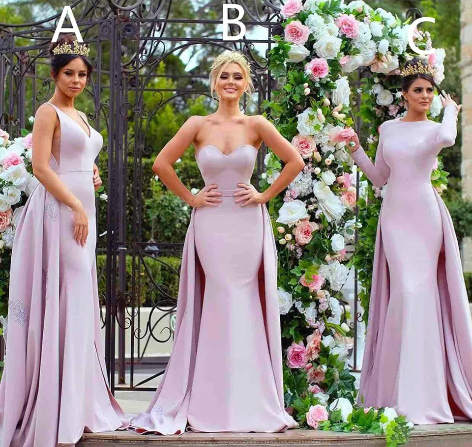 knee length dresses for ladies Mermaid Blue Long Sleeves Modest Elegant Bridesmaid Dresses BD043 –  bridalsew main image 0