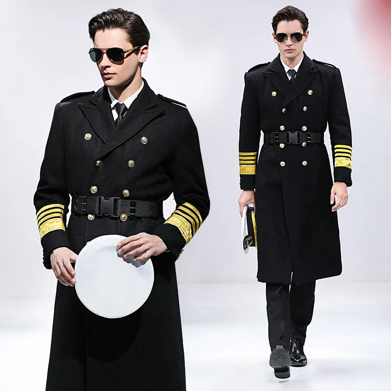 International Navy Standard Uniform Yacht Ship sjötjänst Kapten Kläder Navy Sjöman Middagskostym Dräkt Män Wollen Trench Coat