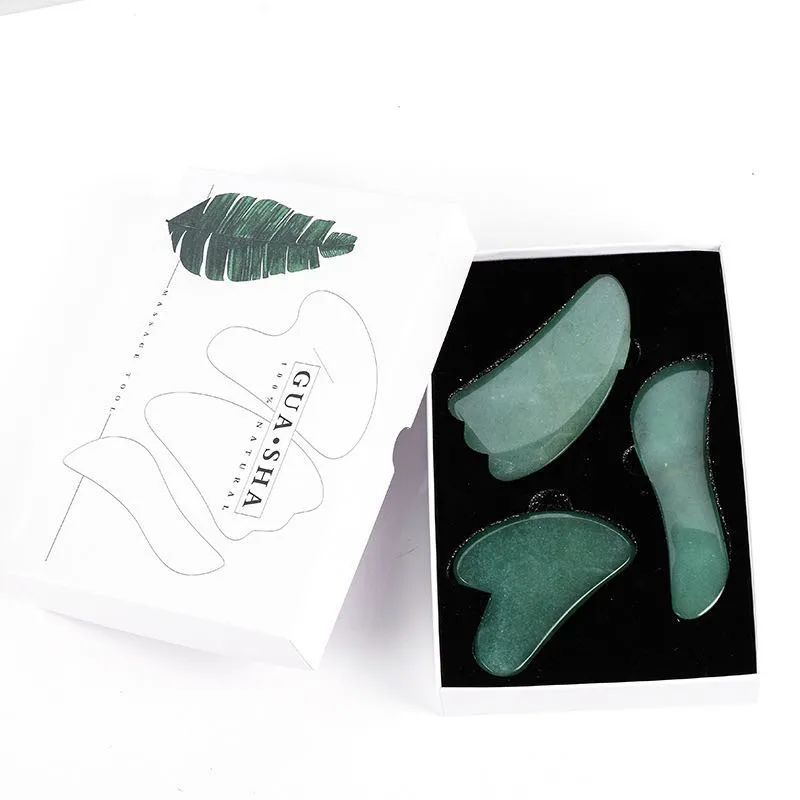 3 stcs/set jade gua sha schrapen massagetool in geschenkdoos natuurlijke jade guasha bord spa acupunctuur behandeling gezicht lifting tool