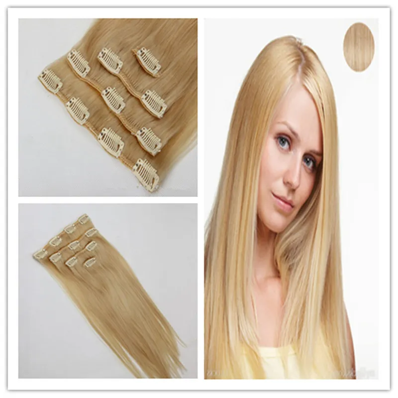 Clipe em extensões de cabelo humano 8 pçs / set Virgin grosso clipe em extensão de cabelo 100g reto tecer cabelo remy