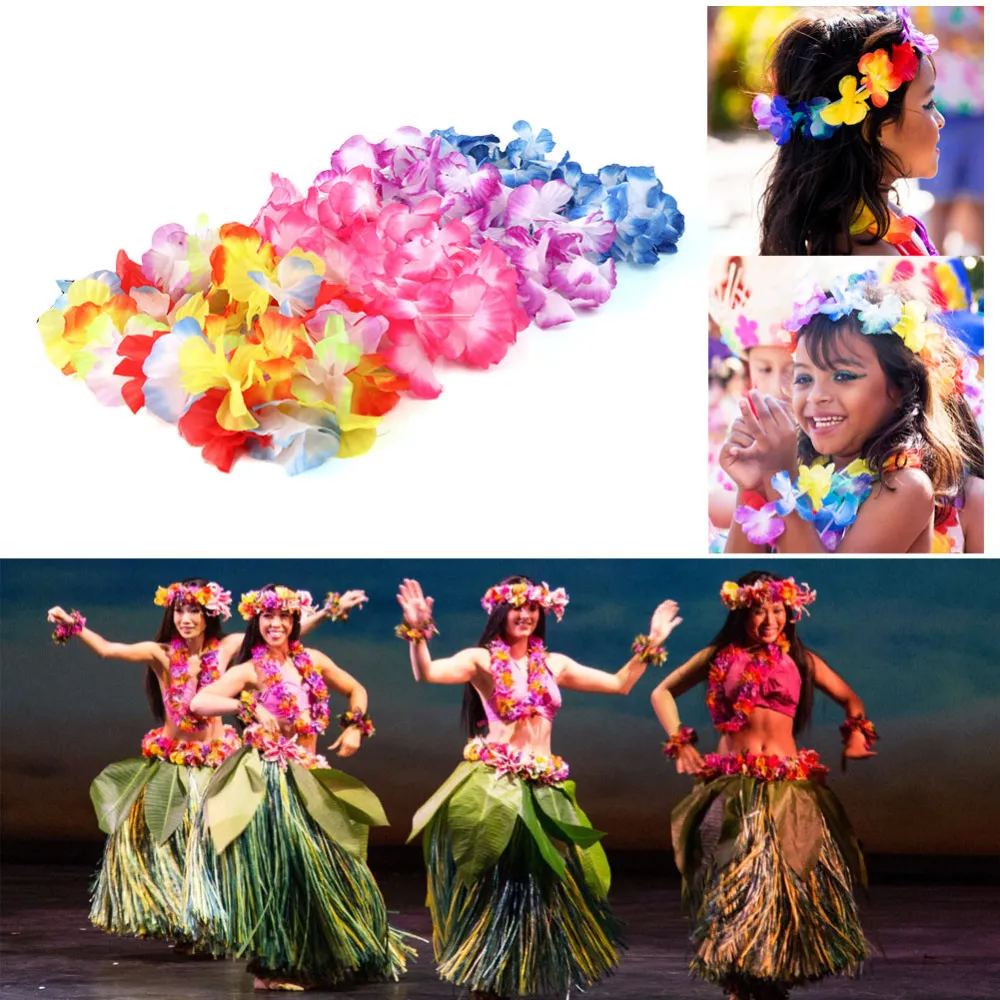 Our Warm Hawaiiaanse feestdecoraties 12 stks Hawaii Lei Silk Garland ketting kunstmatige bloemen decoratie luau feestdecoraties2044294
