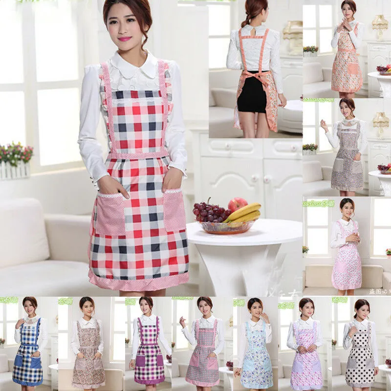 2019 Neueste Frauen Lustige Plaid Schürzen Köche Küche Vintage Neuheit + Taschen Für Kochen BBQ Weihnachten Reinigung Ärmellose Schürze