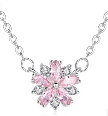 Esplosione Gioielli Coreano Giapponese Sakura Collana Orecchini Zircone Rosa Moda Temperamento Set di Gioielli Femminili per Fidanzata