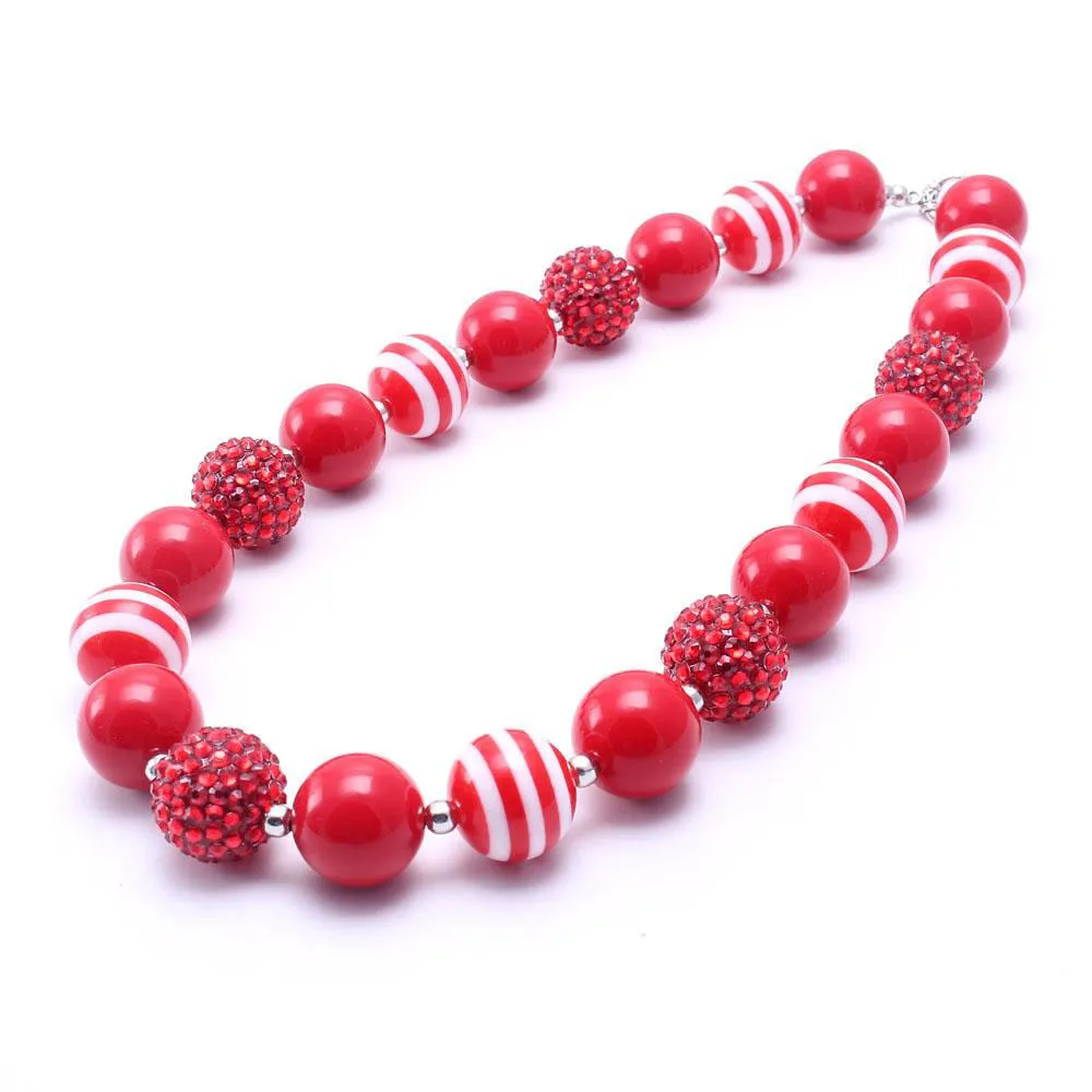 Red Color Kid Chunky Necklace Fashion Christmas Toddlers Girls Bubblegum Bead Chunky Necklace Jewelry Gift For Children