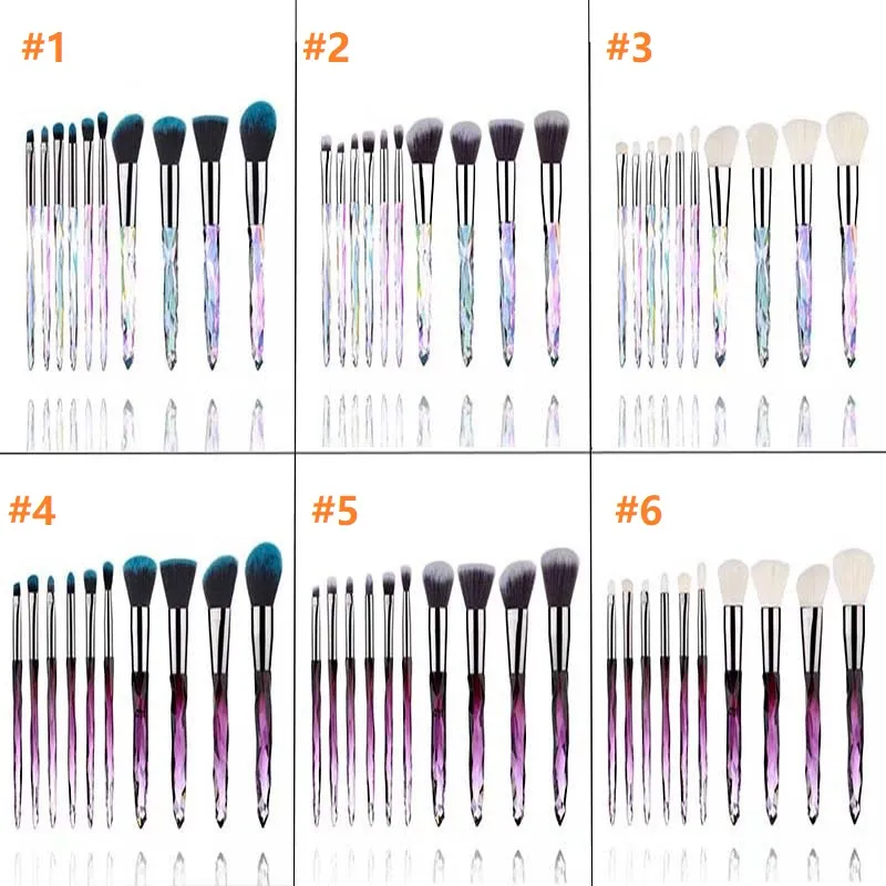 20Set Diamond Form Regenbogengriff 10pcs Make -up -Bürsten Set, professionelle Fundamentkristall -Diamantgriff Make -up -Bürste 6styles auf Lagerbestand