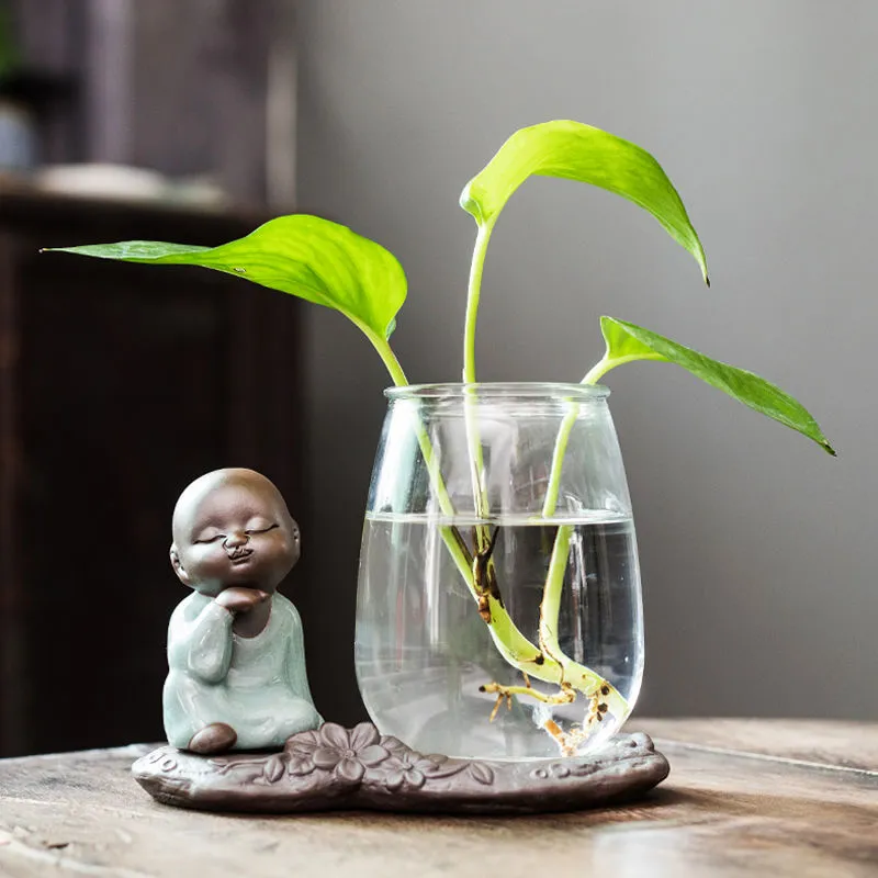 Green Radish Flower Pot Ceramic Lucky Bamboo Coins Grass Hydroponic Plant Vase Glass Potted Succulents Utensils Decoration Accessories