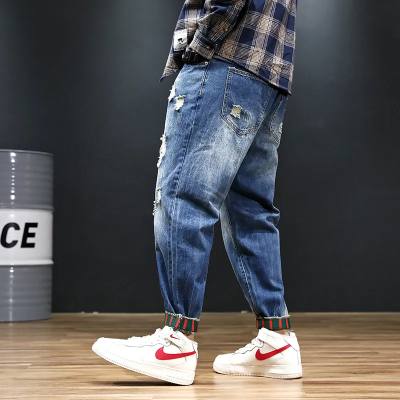 2023 New Men Fashion Hip Hop Youth Streetwear Style Jeans Casual Slim Fit  Tide Male Denim Pants Mens Pencil Trousers Balck Red - AliExpress