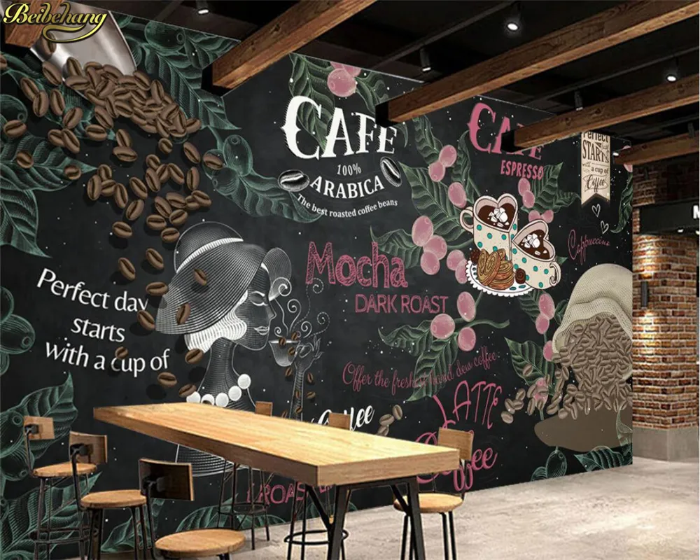 Beibehang peintures murales de papier peint photo personnalisées Europe et les États-Unis tableau noir peint à la main café restaurant occidental retour