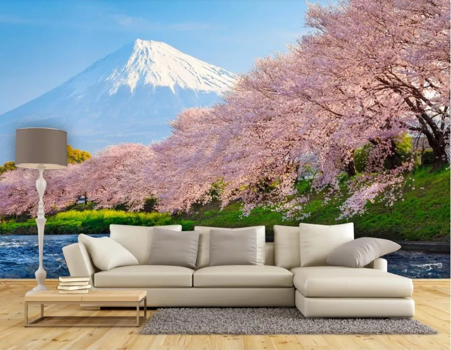 Vackra landskap Bakgrundsbilder Färsk och vacker körsbärsblomning Japansk och Koreansk TV Bakgrundsvägg