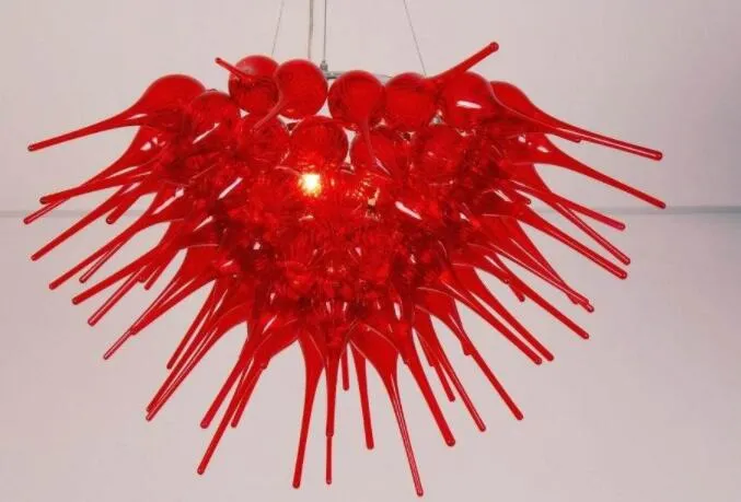 100% munblåsa CE UL Borosilikat Murano glasdale Chihuly Art Glossy Red Brilliancy Glys Candelier Lighting