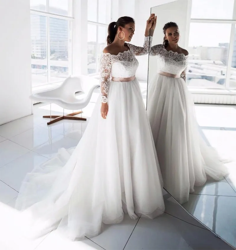 2020 Princess Boho Lace Wedding Dress With Lace Champagne Ribbon