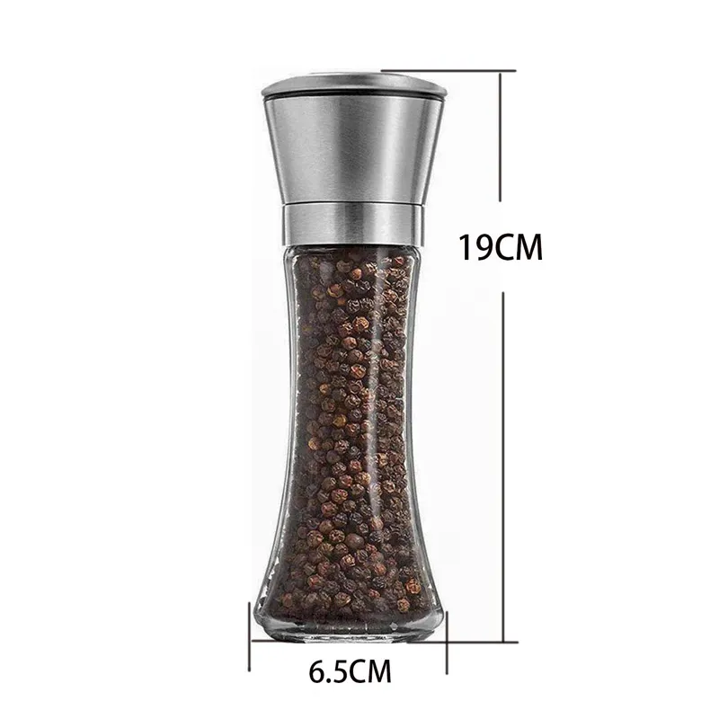 Macina Pepe E Sale In Acciaio Inox Con Acrilico – Macinino Regolabile Manuale Con Macinatore In Ceramica – 19x4,9 Cm