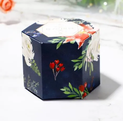 Sześciokątny nadruk Kraft pudełko upominkowe ślub na urodziny i bociankowe wydarzenie czekoladowe mydło traktuje opakowanie na prezent pudełka pakiet strona dekoracji 2.44"