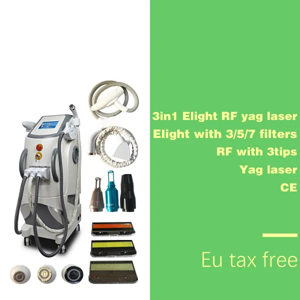 Nouveau 3in1 Elight Radio RF Machine de rajeunissement de la peau RF Soulage du visage ND YAG Laser Tattoo Tatouage Écroipillage à sourcils 1064nm E-Light