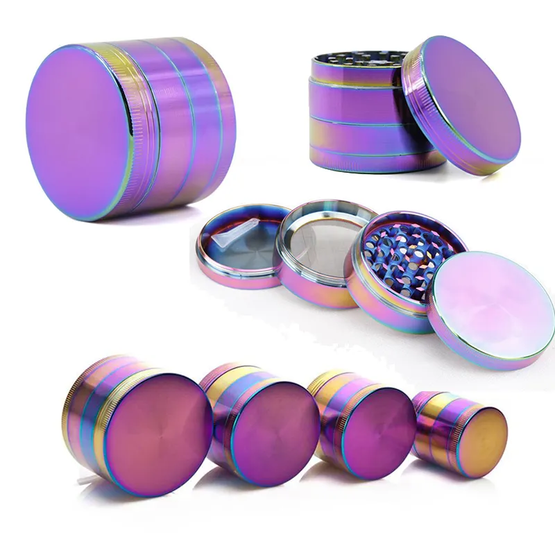 Grinder per erbe arcobaleno 4 parti 40mm 50mm 55mm 63mm Diametro Grinder in metallo zincato Accessori per fumatori per fumatori