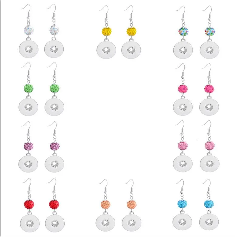 Noosa Rhinestone Drop Earring fit 18mm Snap Button 10 colors Snap Pendant Earrings Charms Gift Accessories
