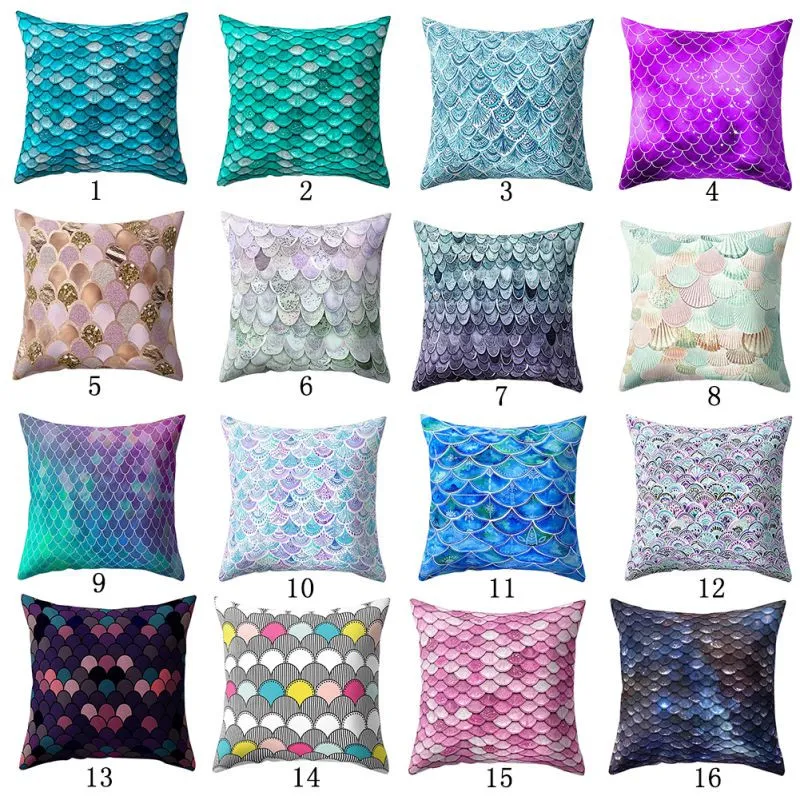 Mermaid Fish Scale Pillowcase Little Mermaid Fish Scale Cushion Cover Mermaid Fish Scale Sofa Pillow Case 16 Styles