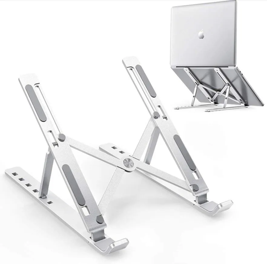 Soportes para computadora portátil para tabletas portátiles de 10-15.6 pulgadas, Soporte de aleación de aluminio Soporte portátil de altura ajustable de 6 posiciones para enfriador de computadora portátil de escritorio