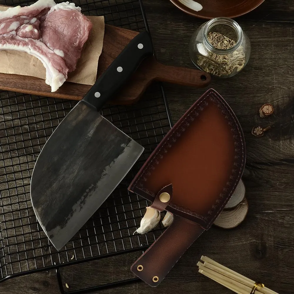 Cuchillo japonés, cuchillo de carnicero forjado a mano, cuchillo de cocina  de acero de alto carbono, cuchillo de corte de carne de espiga completa