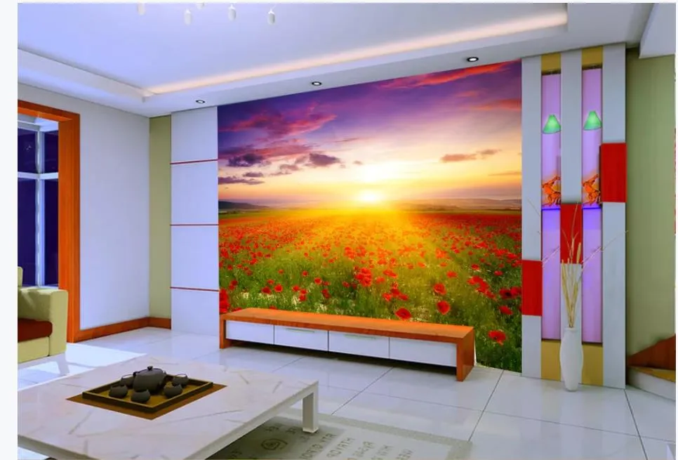 Modern Özel 3D Duvar Kağıdı Renkli gökyüzü çiçekler ve Oturma Odası Duvar Kağıdı 3D Boyama TV arka plan duvar