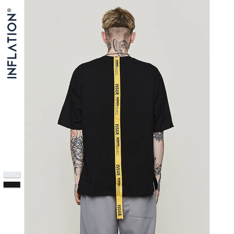 INFLATION Lettering giallo nastro lungo marca t shirt mens t-shirt manica corta top tees 2018 ss nuovi arrivi streetwear 8191S