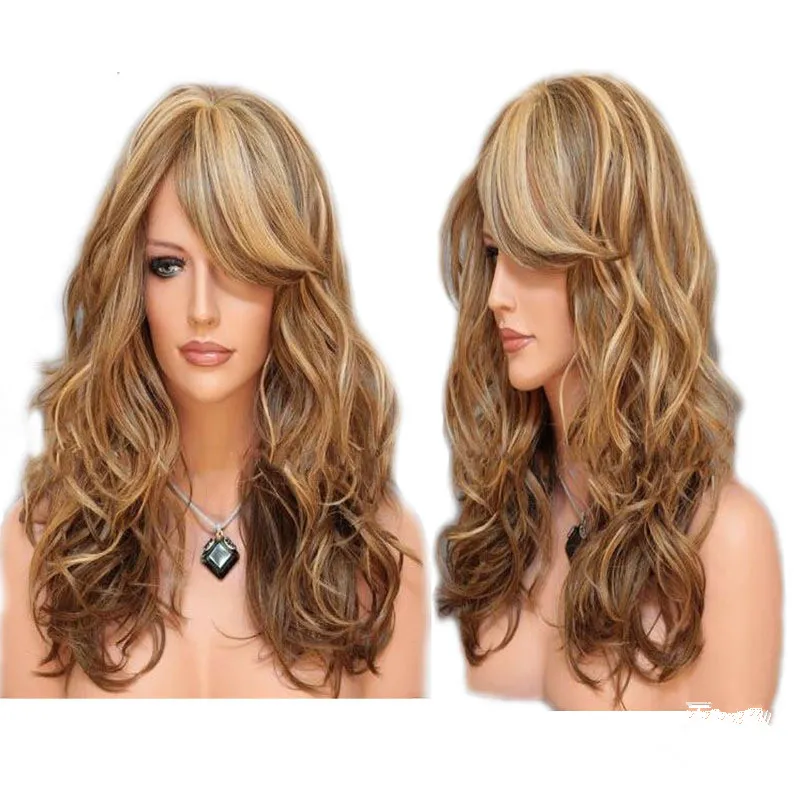 SHUOWEN Syntetyczne Włosy Peruki B014 Kręcone Faliste Długie Tanie Rostowanie ciepła Glueless Wig 20 ~ 22 cale