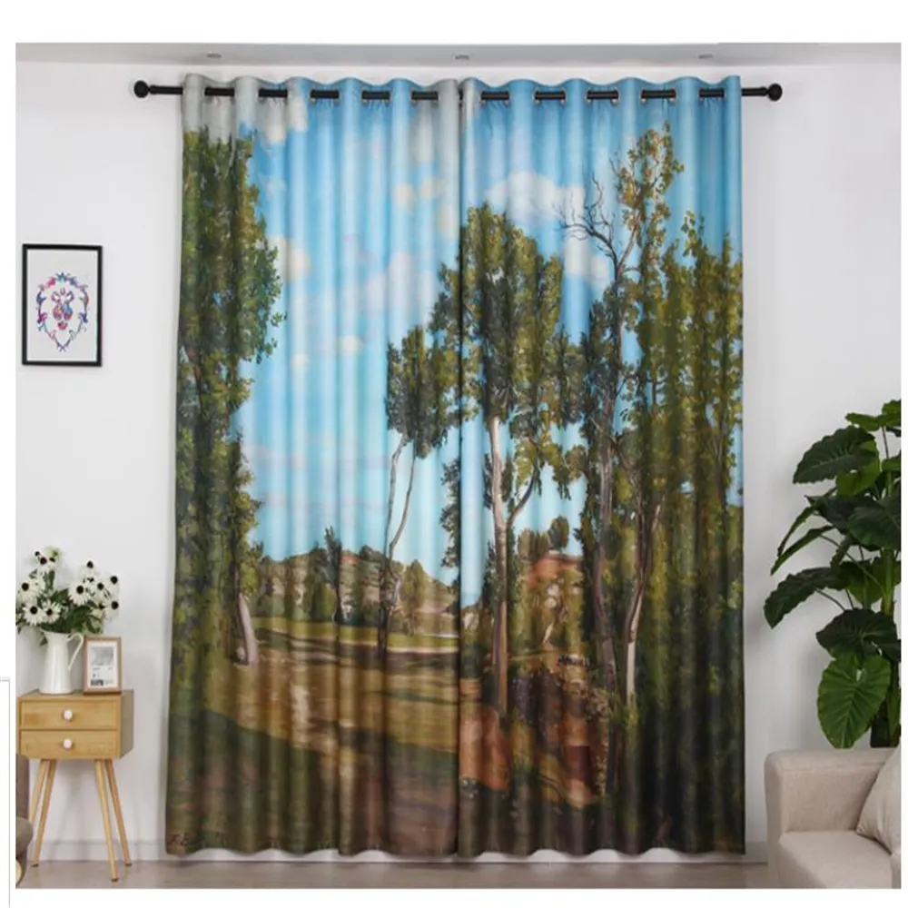 personalizado sombreamento quarto sala dormitório simples óleo espesso sombreamento isolamento térmico pintura madeiras paisagem cortinas 3d