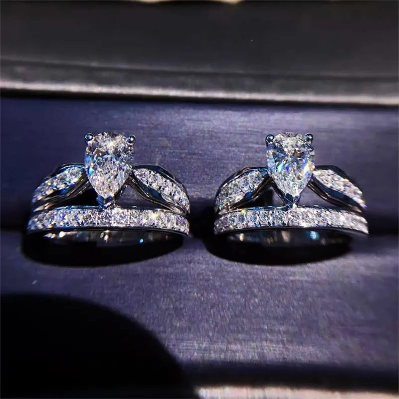 choucong fatto a mano coppia fidanzamento fedina nuziale anello a pera taglio diamante Cz 925 anelli in argento sterling per gioielli da donna