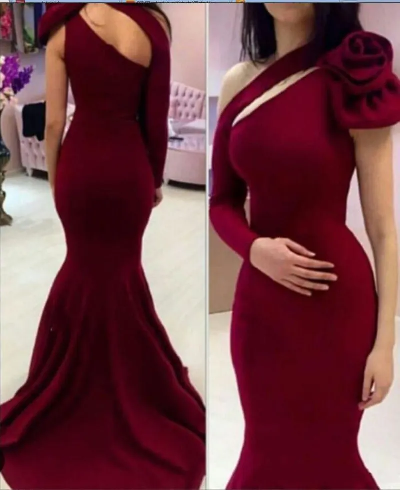 2019 New Matt Satin Prom Vestidos Assimétrico Um Ombro com Sexy Recorte Sereia Sweep Train Vestidos de Noite Vestidos de novia 2018