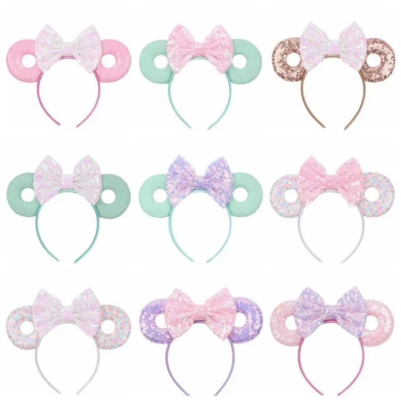 Baby Hair Sticks Mouse Ears Hair Band15 Color Glitter Sequins Bows Donut Headband Children Cosplay Headdress Hoop Kids Hair Accessories