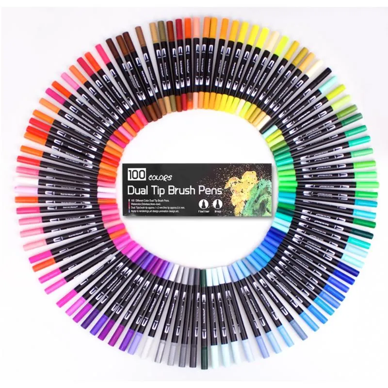 100 Colors Art Markers Set for Kids Adult Coloring Book,Dual Tip Fine/Brush  Pens