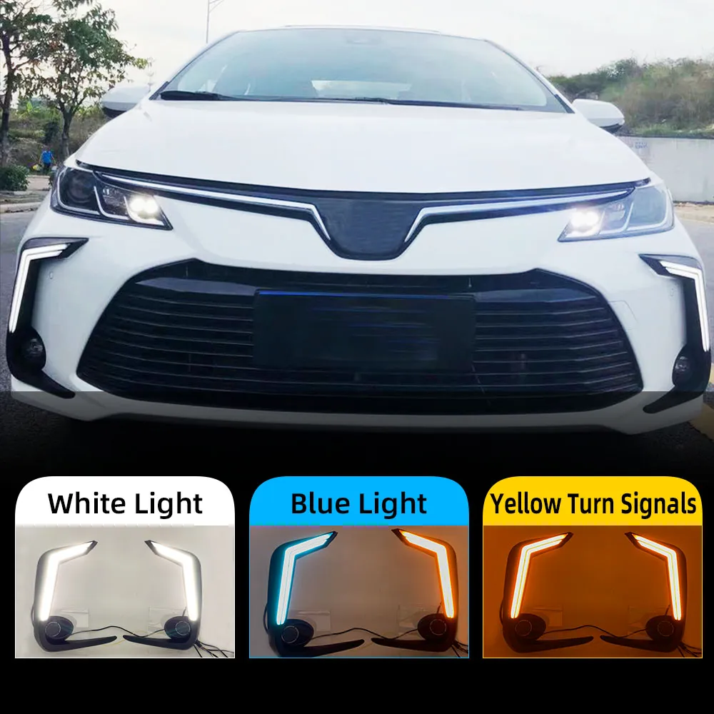 2PCS LED DRL Daytime Running Light For Toyota Corolla 2019 2020 2021 2022 Yellow Turn Signa Waterproof 12V Fog Lamp Decoration Bumper Light
