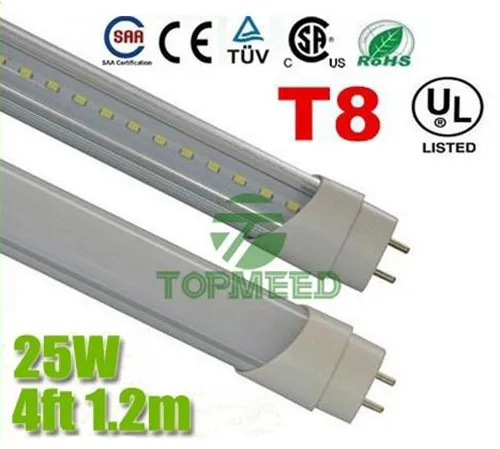 CE RoHS UL 1.2m 4ft T8 25W Led Tube Light 120Leds 2700lm Led éclairage Remplacer Tube Fluorescent Lampe + Garantie 3 Ans X100