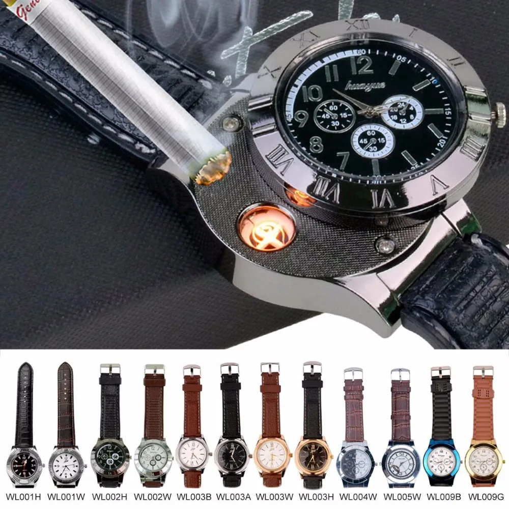 Fashion Rechargeable USB watch Lighter Top Relogio Masculino Waterproof Flameless Cigarette Lighter Watches men 00