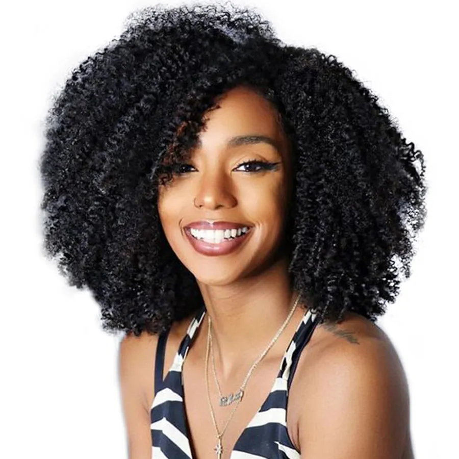 Extensions de Cheveux Naturels Brésiliens Crépus Bouclés à Clips pour Femme  Noire, 3a, 3b, 3c,clip