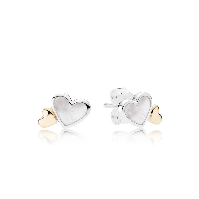 Autentici orecchini a forma di cuore bianco in argento 925 per orecchini in oro 14 carati con diamanti Pandora CZ con cofanetto originale