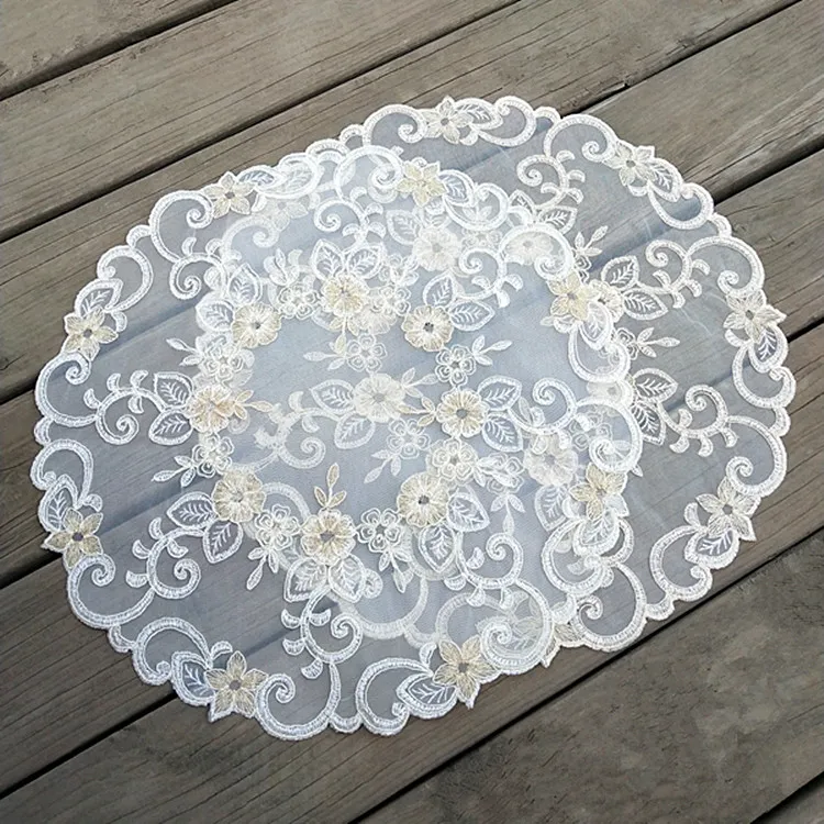 Tapis de Table brodé, napperons en dentelle, napperons au Crochet, tasse, sous-verres, napperon rond de 42cm, pour la cuisine