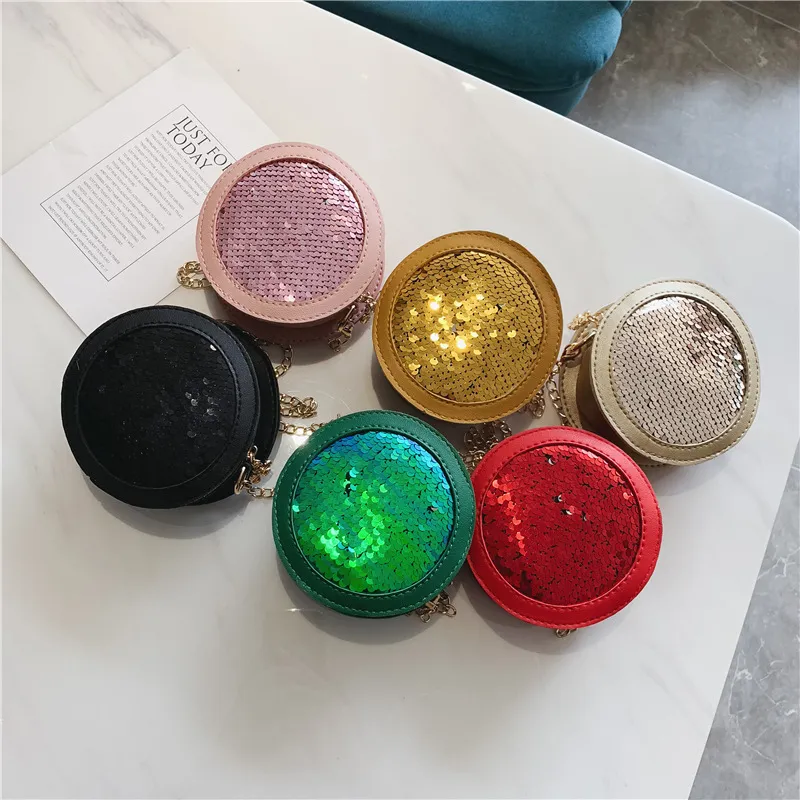 Kids Cute Bags 2020 Newest Baby Boys Girls Mini Princess Pruses Fashion Korean Kids Sequins Round Coin Bags Chain Cross-body Bags Gifts