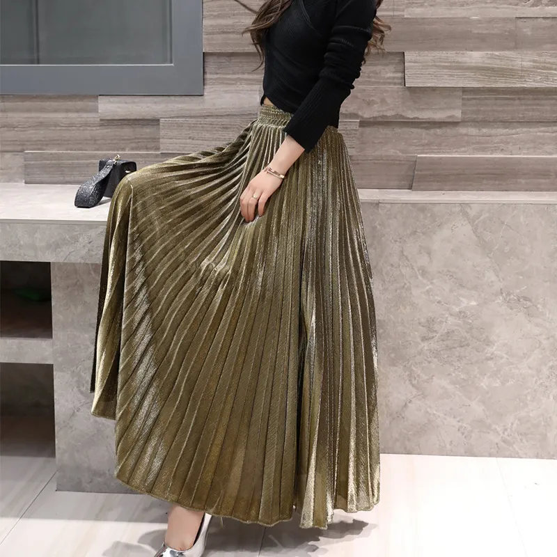 2020 Primavera Nueva llegada Falda plisada de acorde n de cintura alta Estilo coreano Falda vintage Faldas Largas Elegantes Env o gratis CX200703