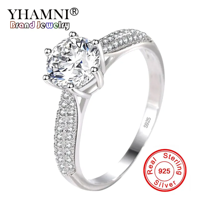 YHAMNI 100% 925 bague en argent Sterling clair Six griffes zircon cubique mode mariage fiançailles classique bijoux pour femmes YJZ351