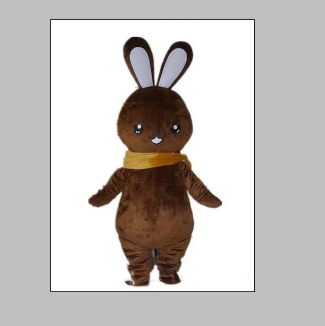 2020 Costume de mascotte de lapin marron de haute qualité avec une écharpe marron pour adulte à porter