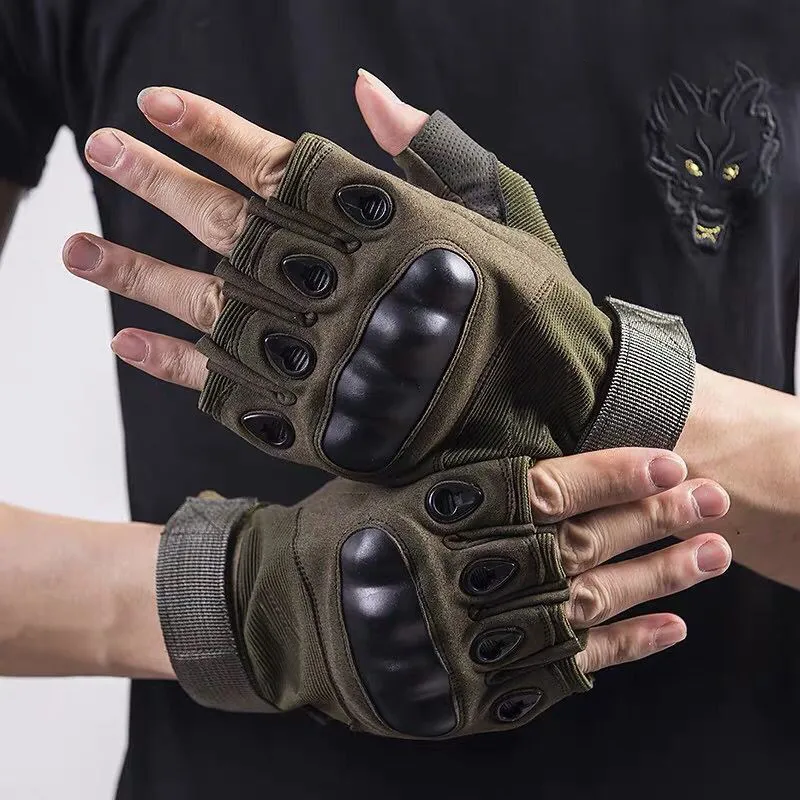 Army Tactical Military Airsoft Shooting Bicycle Riding Gear Combat Fingerless Glove Paintball Hard Carbon Knuckle Half Finger Glov204s