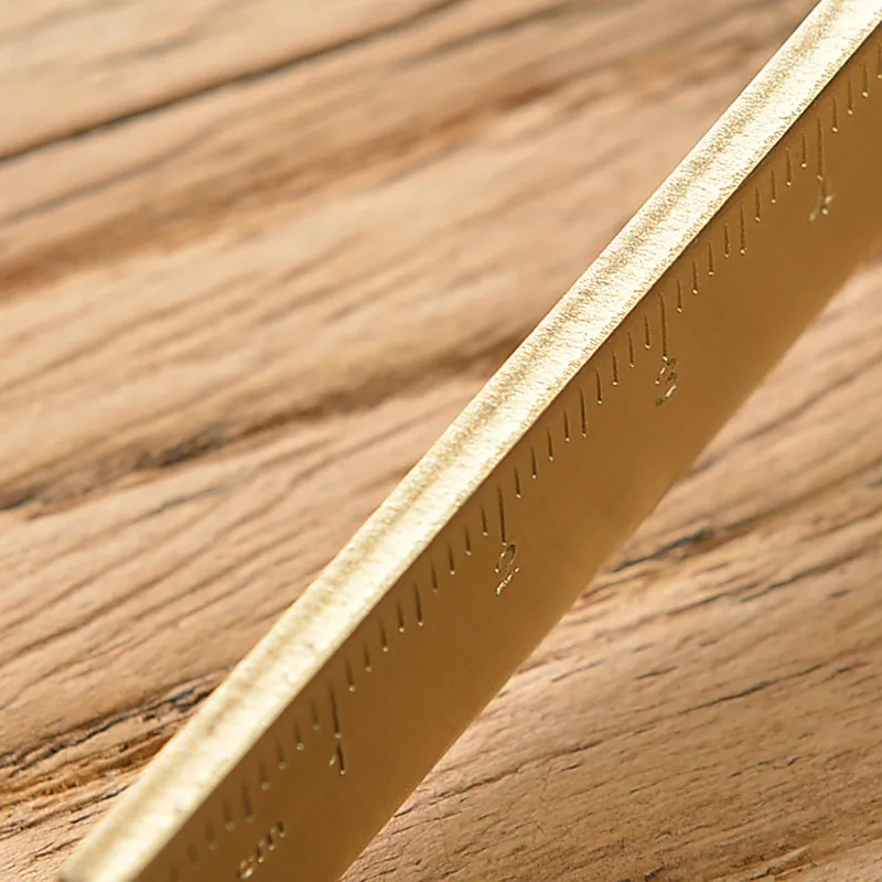Kozelo Messing Gerade Lineal - [12cm x 4] Kupfer Messlineal mit Cm Zoll Doppel Skala für Linie Zeichnung Gold Ton