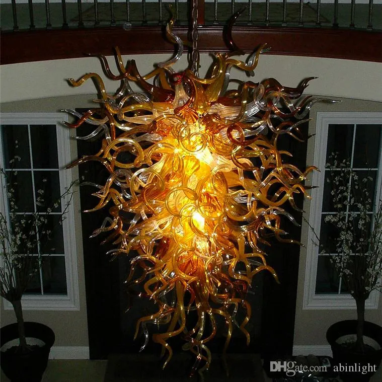 Amber Art Decorations LED Belysning Hand Blåst Glas Modern Ljuskrona Ljus