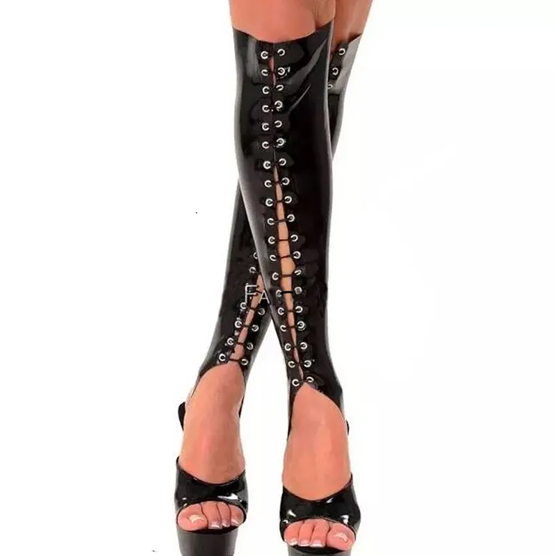 12 couleurs gothique Cool fille à lacets genou longueur bas Look mouillé Punk veau chaussettes nouveauté Performance Costume Cosplay Legwear
