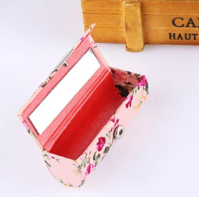 Women Lipstick Case Retro Embroidered Flower Designs With Mirror Packaging Lip Gloss Box Jewelry Packaging Storage Box262b
