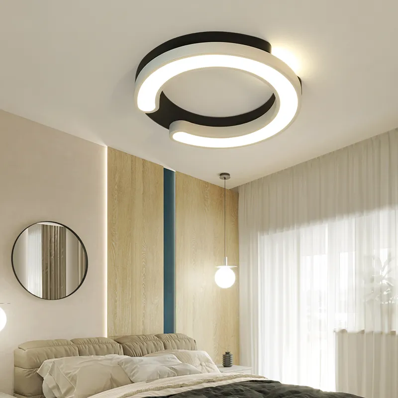 Lustre de teto branco preto para quarto sala de estar corredor lustre redondo com candelabro moderno remoto