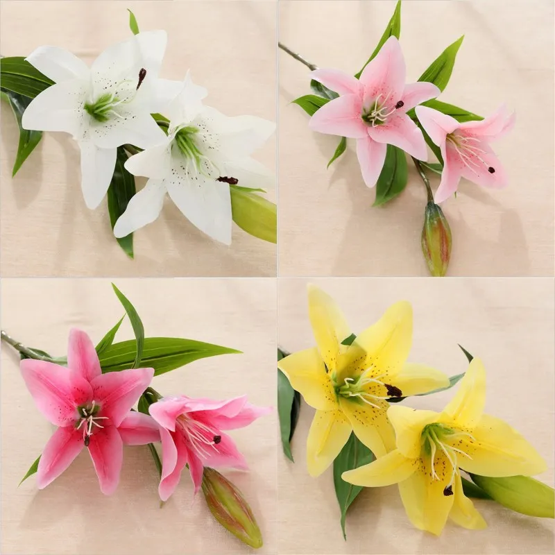 Konstgjord Lily Real Touch Lily Fresh Style Desk Ornaments Konstgjorda Hem Dekorativa Blommor DIY Bröllop Blommehuvud