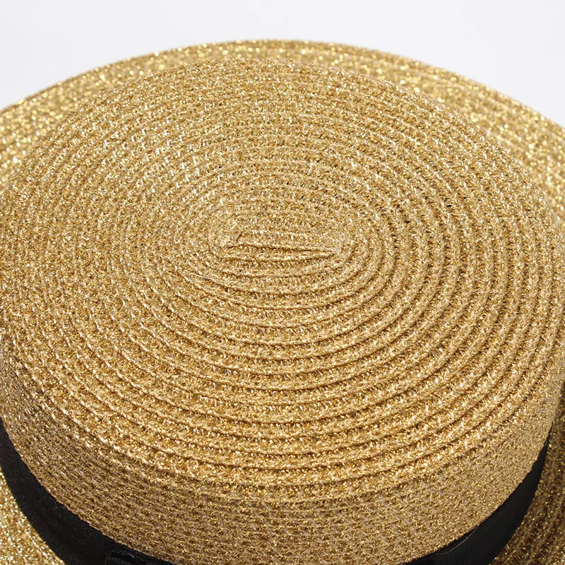 Fashion-Woven Wide-Brimmed Hat Gold Metal Bee Fashion Wide Straw Cap Föräldra-Barn Flat-Top Visor Vävd Straw Hat