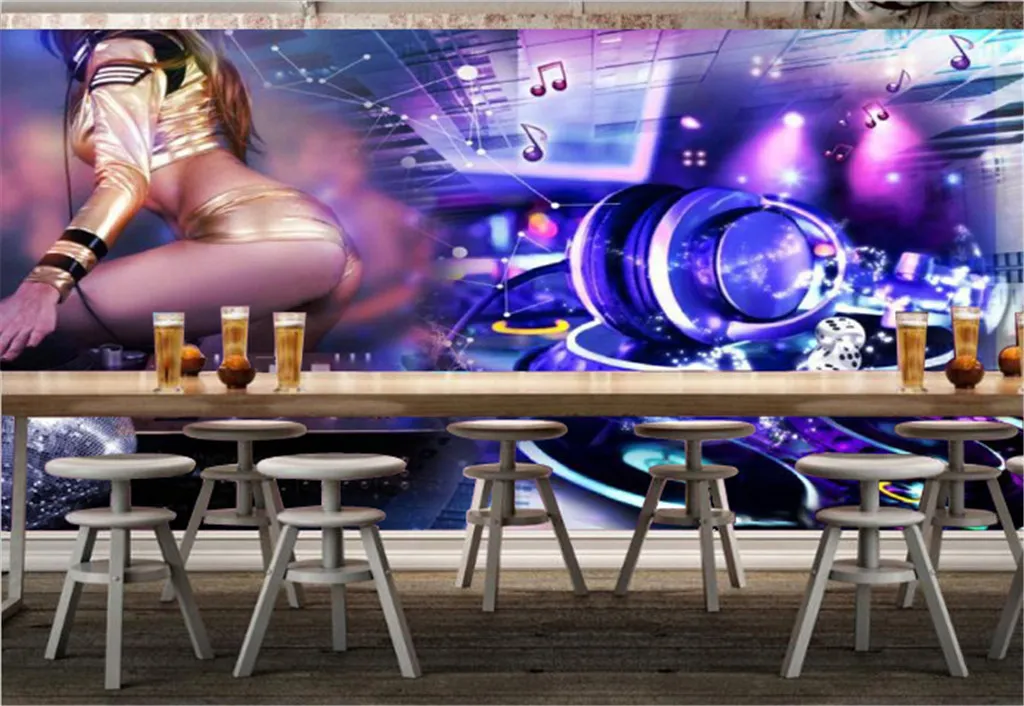 Atacado música rock sexy garota 3d bar ktv papel de parede decorativo prático e bonito papel de parede 3D promocional